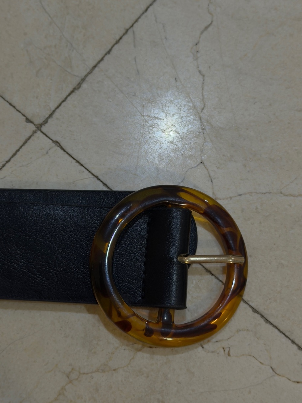 Princess Polly Black Belt with Tortoiseshell Round Buckle